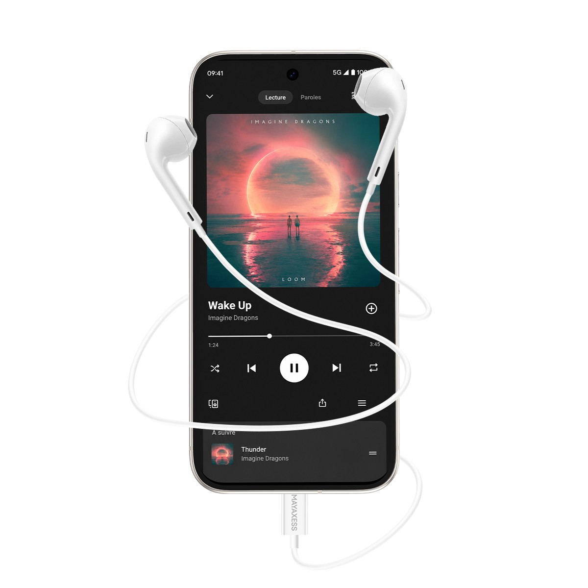 Écouteurs pour Pixel 9 audio filaire USB-C blanc avec télécommande et microphone