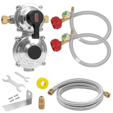2 Stage Auto Changeover LP Propane Gas Regulator With Two 18" Rv Pigtail Prop...