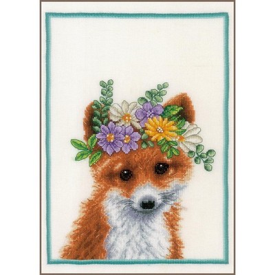 Lanarte Counted Cross Stitch Kit: Flower Crown Fox (Linen)