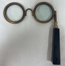 Vintage Brass Lorgnette Double Magnifying Glass Reading Spectacles Black Handle