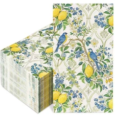 50Pcs Bird on Lemon Tree Guest Napkin Blue Berry Floral Disposable Paper Dinn...