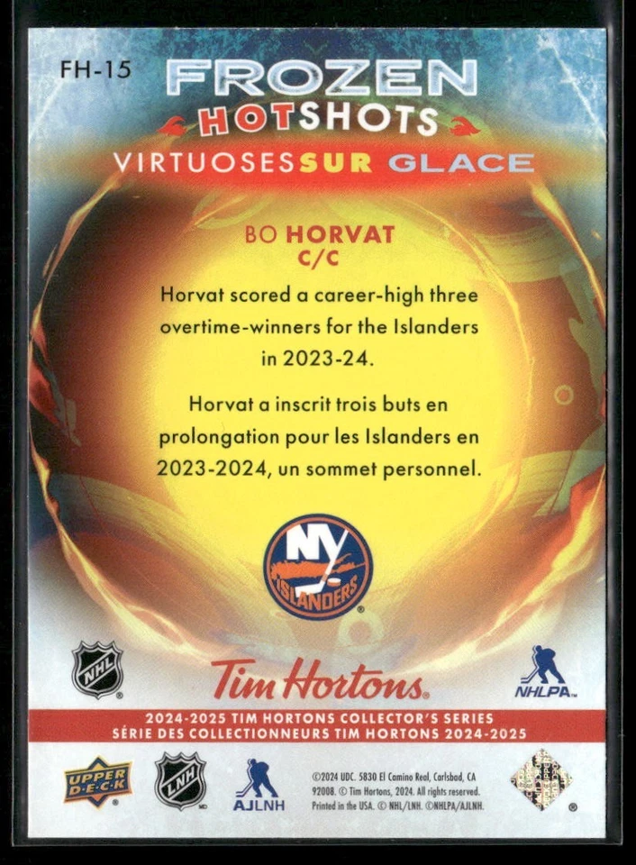 2024-25 Upper Deck Tim Hortons Collector's - Frozen Hotshots Bo Horvat #FH-15 - Image 2 of 2