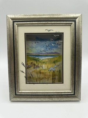 Jean-Pierre Weill Original 3D Layered Glass Art - Coastal Scene with Seagulls