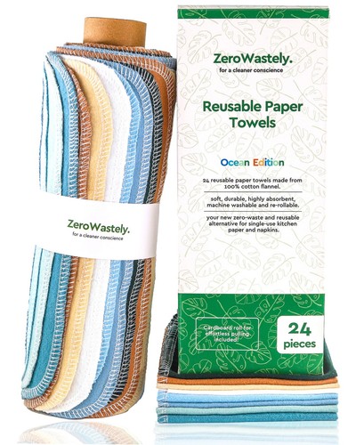 ZeroWastely Reusable Paper Towels - Value Pack of 24 Paperless Paper Towels! ... - 第 1/6 張圖片
