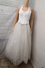 Vtg Jessica McClintock Bridal Ivory Halter Maxi Dress Sz 4 Wedding Prom Sequined