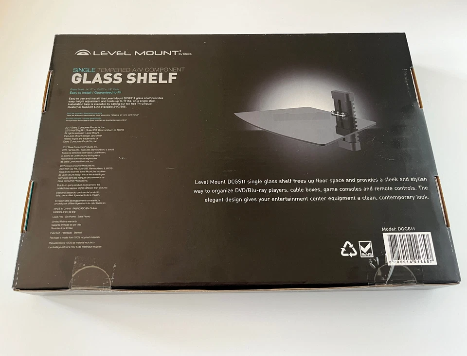AV Component Wall Shelf Adjustable 14x10" Tempered Glass Holds 17# Cable Mgmt - Image 4 of 4