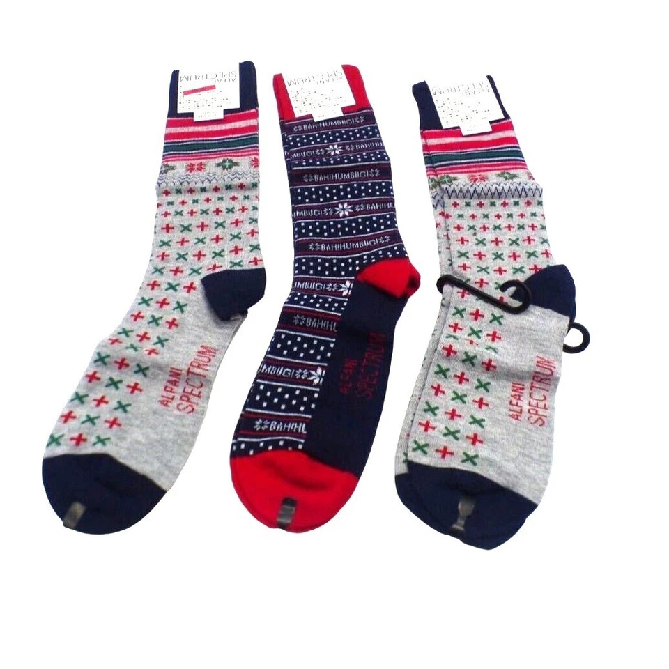3 pares de calcetines Alfani Spectrum copo de nieve de vacaciones para hombre, talla 10-13, gris/azul marino Foto 2 de 4