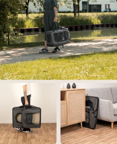 B-Ware: lionto Hundetransportbox Hundetasche Hundebox faltbar M Grau - Bild 3 von 6