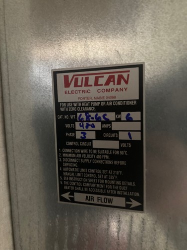 VULCAN VFT68-6C Finned Tubular Air Duct Heater,480V - Picture 5 of 8