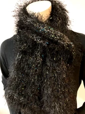 EYELASH YARN BOA SCARF Black Multicolor Accents Long Knit 12X70