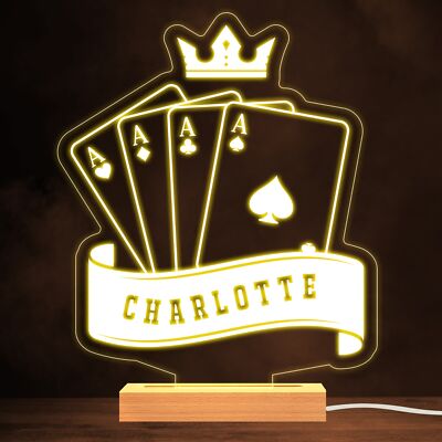 Ace King Spielkarten Glücksspiel Casino personalisiert Geschenk warmweiß Nachtlicht