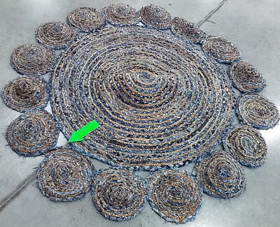 BLUE / NATURAL 5' X 5' RD Broken Thread Rug, Reduced Price 1172761684 CAP211L-5R