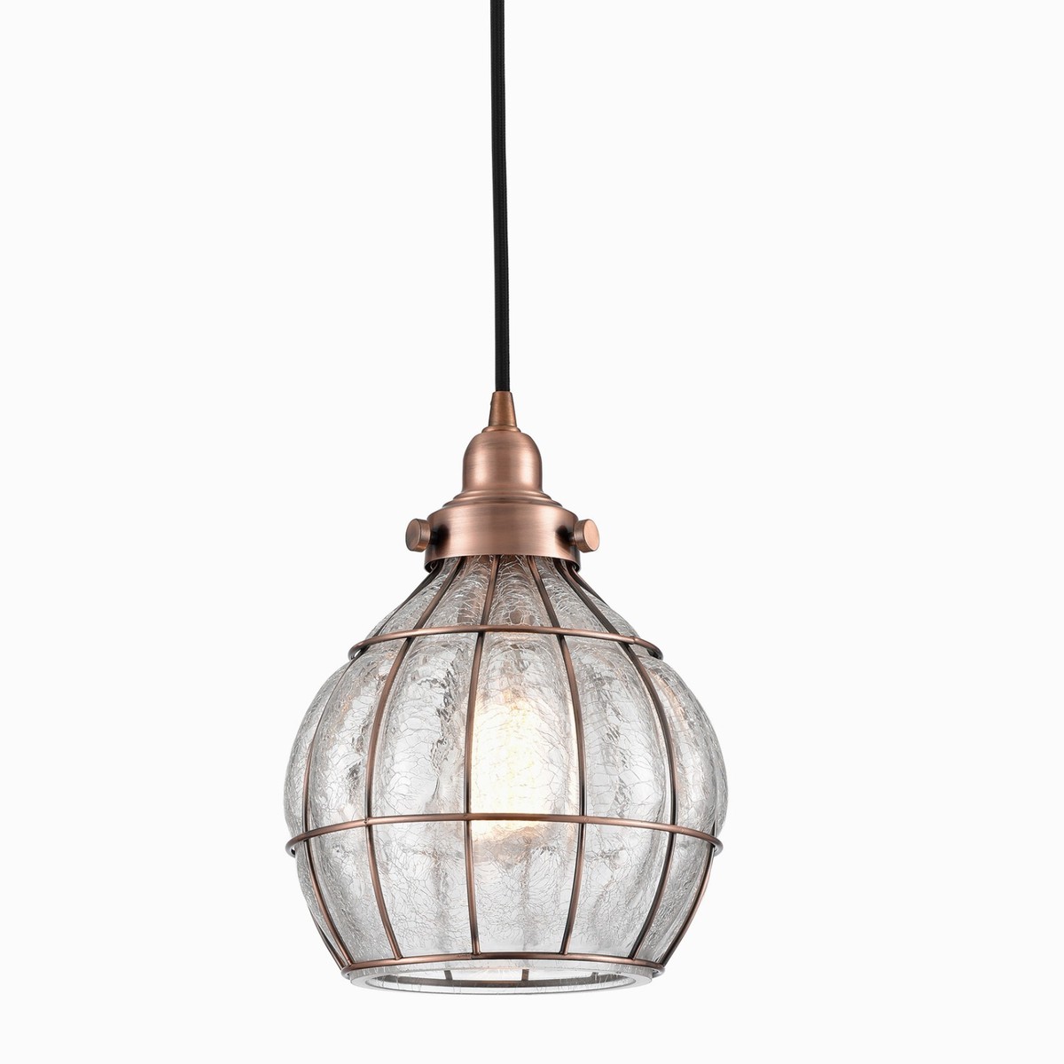 2-Pack Vintage Glass Pendant Lights – Hand-Blown Striped Shade, Adjustable 7.5–59 Inch Cord, E26 Base, 7W LED Bulb Included, For Kitchen Island, Dining Room, Hallway