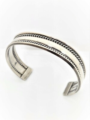 Vintage Handcrafted Nora Tahe Navajo Sterling Silver Cuff Bracelet