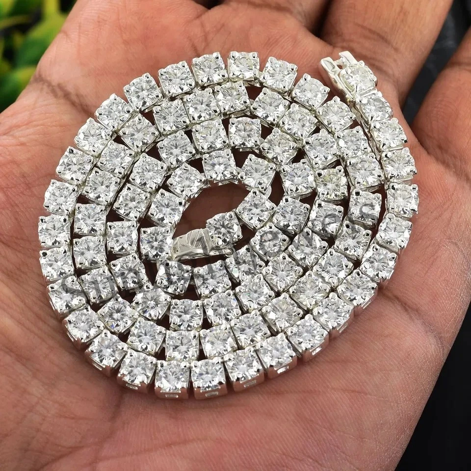 Real 925 Plata de Ley 5 mm Corte Redondo Blanco Diamante Tenis Cadena Collar - Imagen 3 de 4