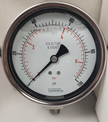 #ad NOSHOK 316 SS Tube and Socket 100psi Pressure gauge 7 BAR Pressure gauge PSI BAR $197.10