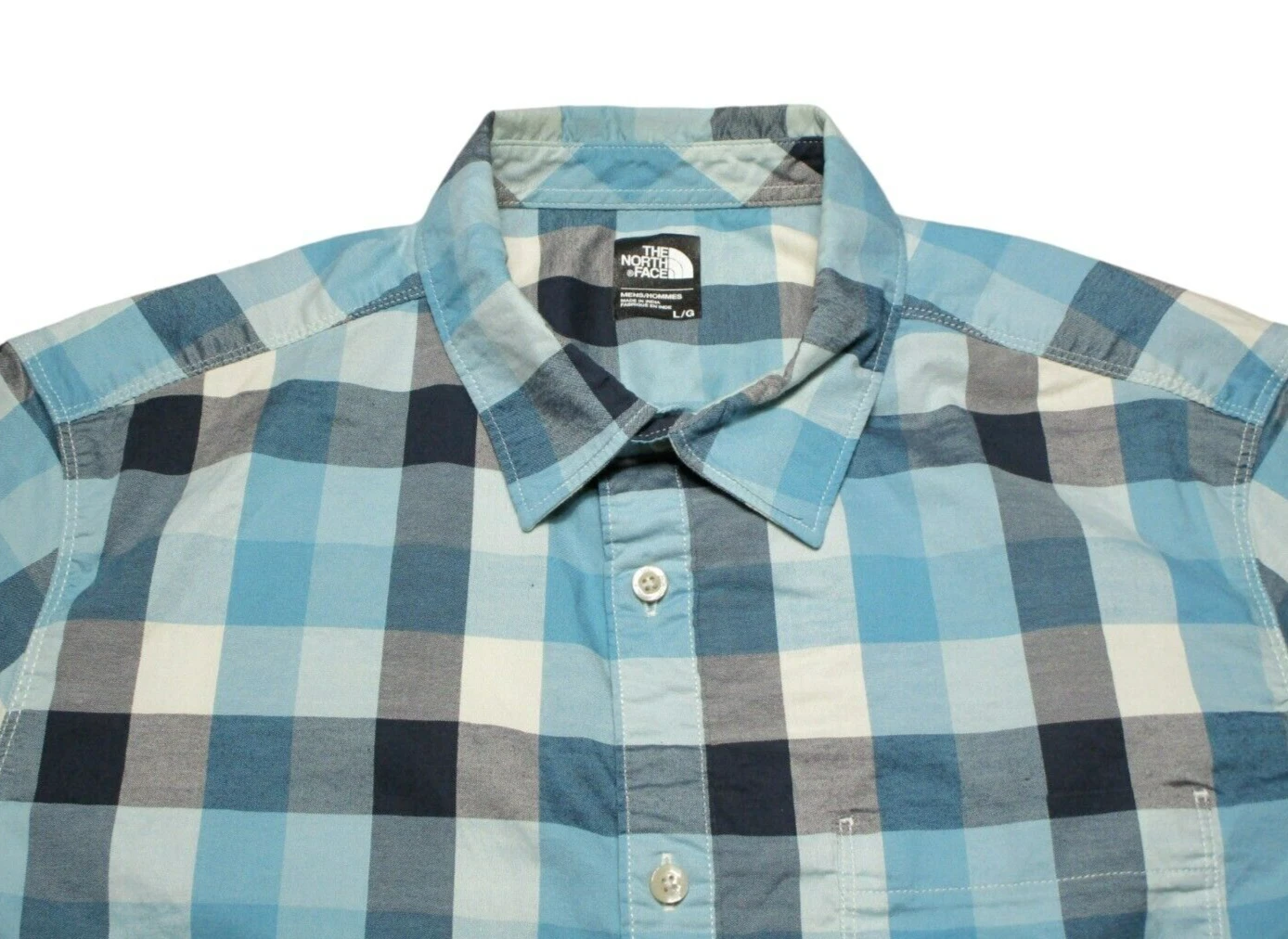 The North Face Men's Size - L Blue Plaid Short Sleeve Button Up Hiking Shirt