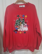 Nutcracker Vintage 90  s Christmas Red Sweater Snowmen Embroidered Women  s L