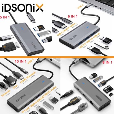 USB C Hub Adapter 4K HDMI USB 3.0 Micro SD RJ45 Ethernet Macbook 6/8/10 in 1 DE