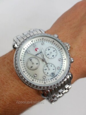 NEW Michele Silver Stainless Steel Diamond CSX 36 MOP Watch