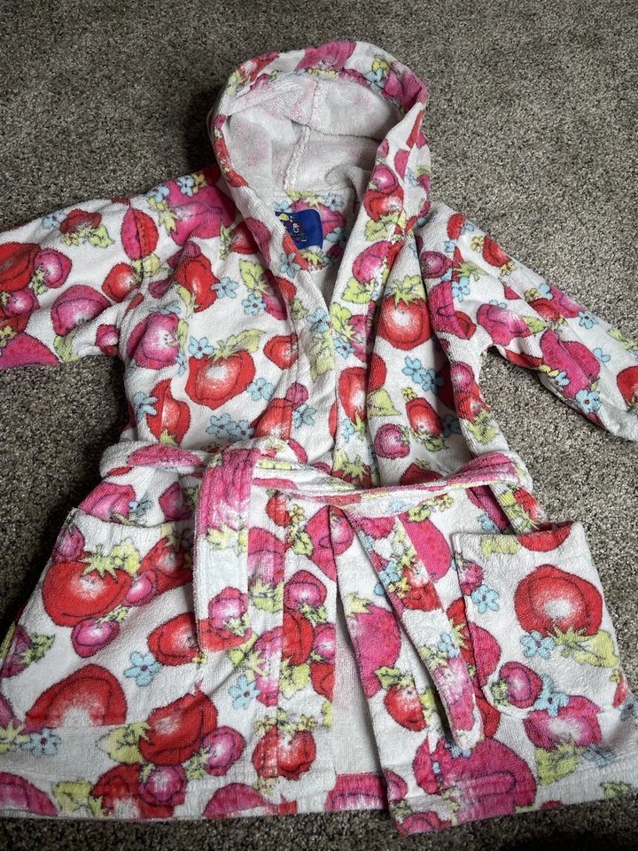 Bata Fresa Kawaii Rosa Algodón Talla Mediana Cinturón Albornoz Niños Hecha en Pavo Foto 3 de 4