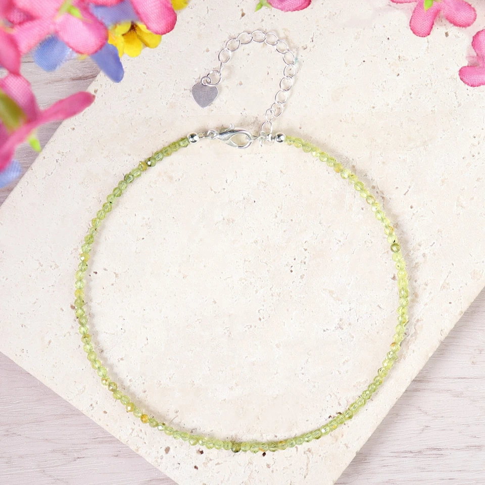 Natural Olivine Peridot Beads Ankle Bracelet Healing Reiki Dainty Foot Anklet - Image 3 of 4