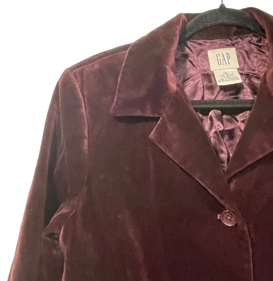 Chaqueta Blazer De Colección Gap Para Mujer Y2K Terciopelo Terciopelo Botón Frontal Granate Forrada Talla 8 Foto 2 de 4
