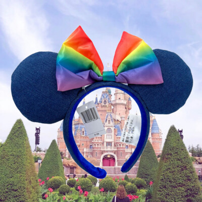 Disney.Parks Pride Rainbow Denim Minnie Mouse Ears Bow  display picture 2