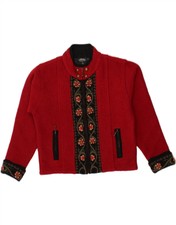 Iceland Womens Bomber Jacket Uk 14 Medium Red Floral Wool Bt26