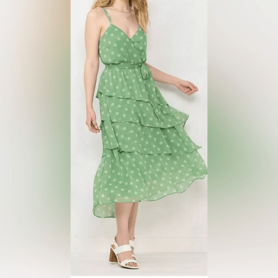 LC LAUREN CONRAD S GREEN IVORY DOT STRIPE V-NECK TIERED MID GEORGETTE DRESS | eBay LC LAUREN CONRAD S GREEN IVORY DOT STRIPE V-NECK TIERED MID GEORGETTE DRESS | eBay