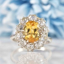 Citrine 925 Sterling Silver Ring, Double Halo Engagement Ring, Bridal Ring