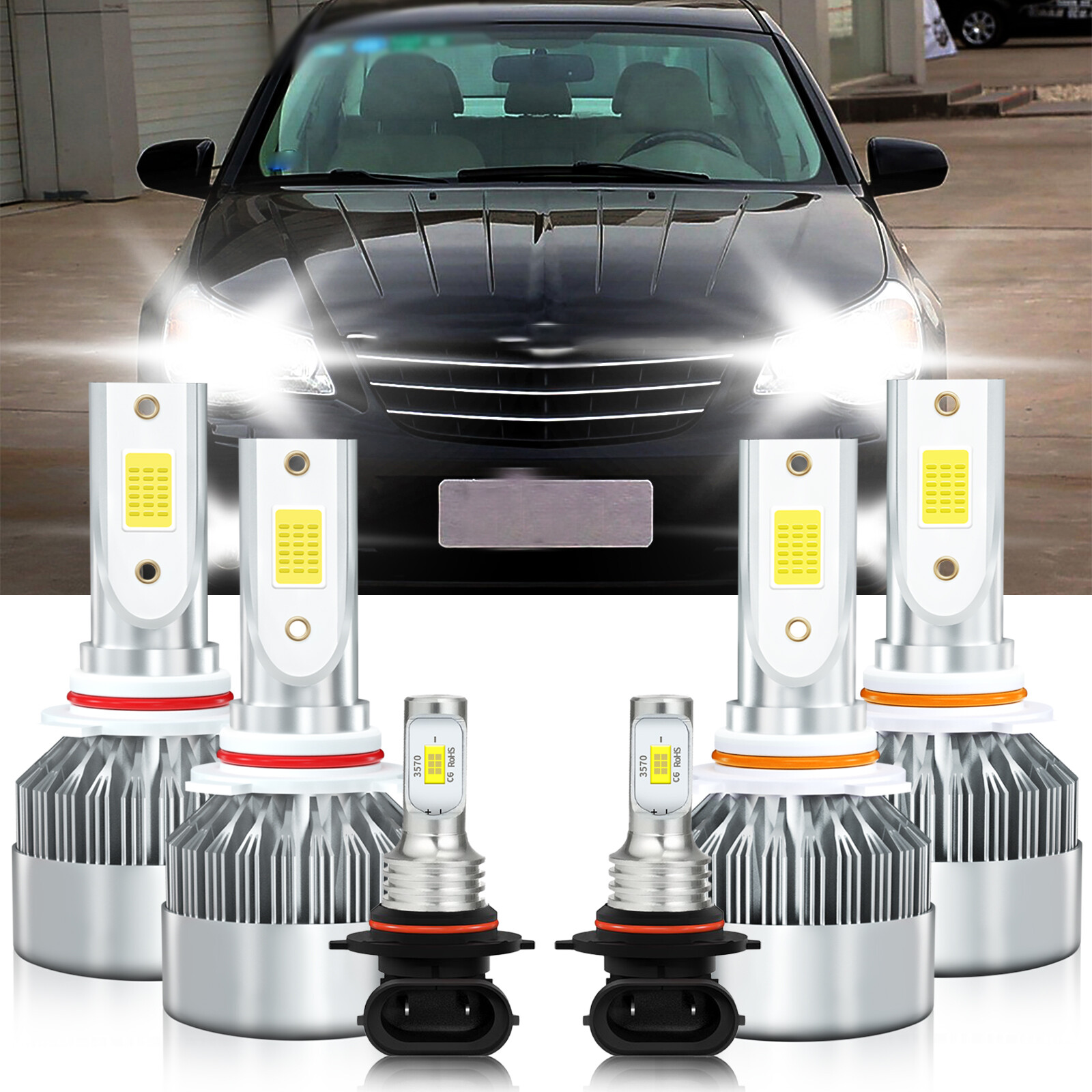 LED Headlight Bulbs Hi Low Beam Fog Light Kit For Chrysler Sebring 2007-2009
