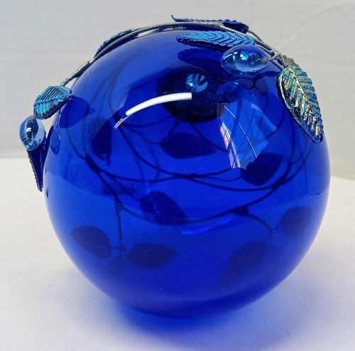 Grande sfera vintage Midwest vetro blu ornamento foglie vetro fiori finestra sfera - Foto 8 di 11