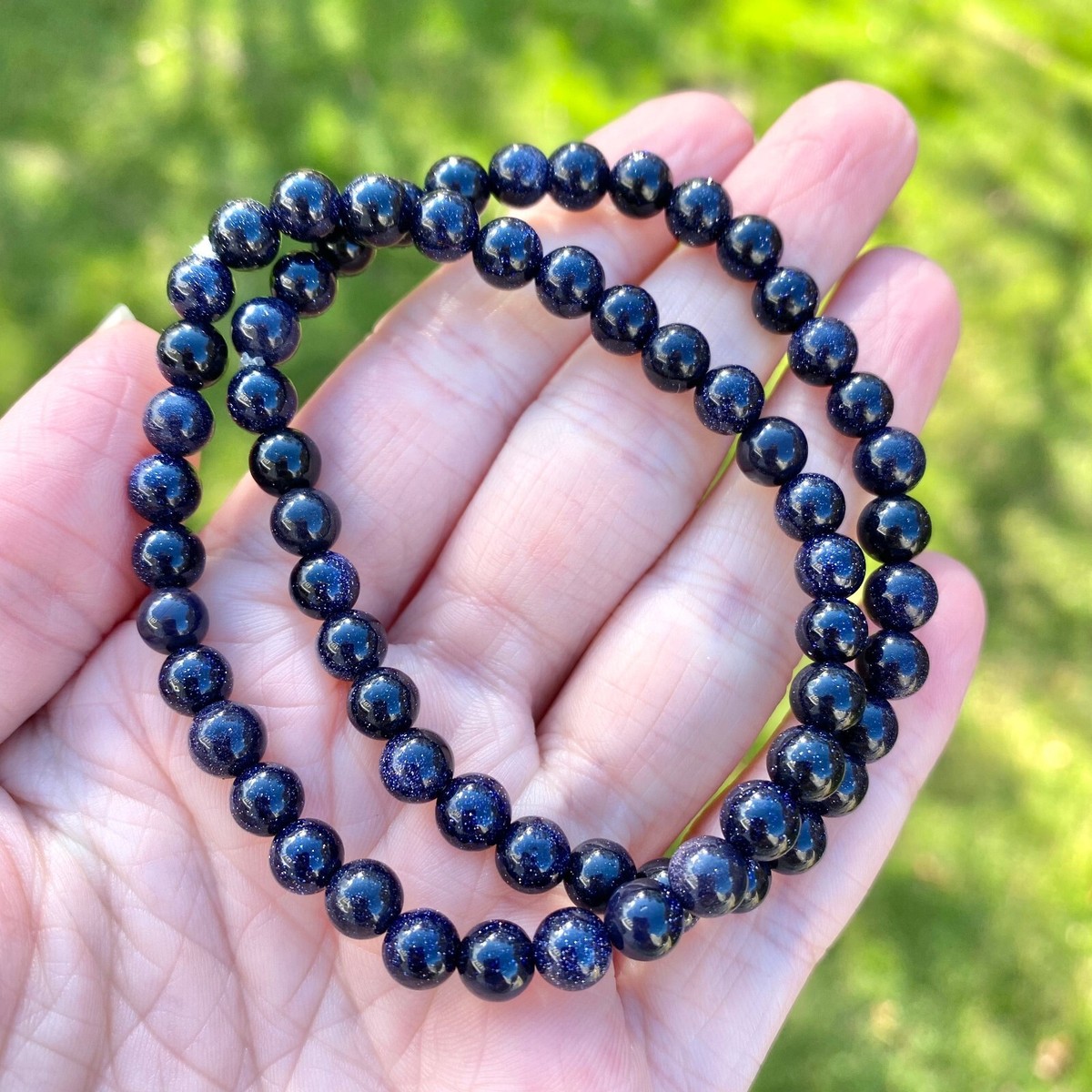 Blue Goldstone Gem Chip Bracelet Sterling Silver Handmade Blue Goldstone Gem Chip Bracelet Sterling Silver Handmade