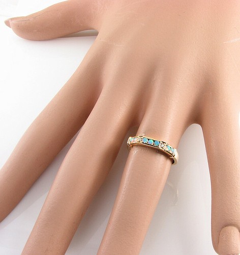 9k 9CT GOLD OPAL DIAMOND ETERNITY BAND STACKING ART DECO INS RING Size K - Picture 5 of 5