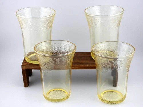 Vintage Hazel Atlas Florentine Yellow Depression Glass 4 1/8" Tumbler Lot