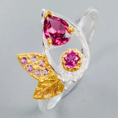Bijou bague vintage en argent sterling 925 grenat rhodolite naturelle RVS366 - Photo 1/4