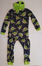 BOYS STAR WARS BABY YODA HOODED FULL BODY PAJAMAS SIZE 10/12 