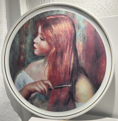 Vtg Limoges Porcelain Plate Jeune Fille Se Peignant a Renoir Painting Replica