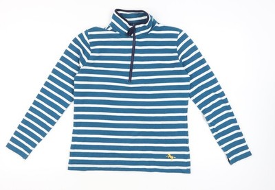 Crane Damen Sweatshirt blau gestreift UK 10 Reitsport 1/2 Reißverschluss