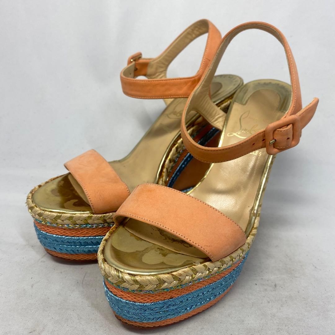 Christian Louboutin Salmon Pink Espadrilles Women's Size EU36 US6 Wedge Heels