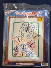 Butterflies Candlewicking Stitchery Kit McNeill Vintage colorful 16x20"