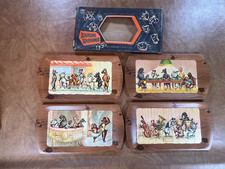 Set of 4 Kanine Kapades by Kentley MCM Wood Grain Laminate Dog Art Trays W/ Box