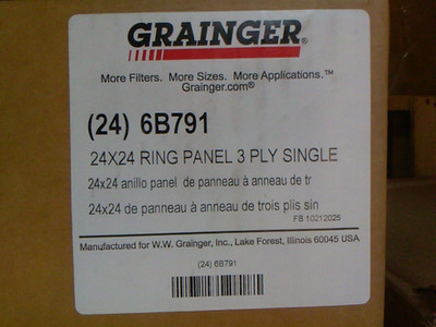 GRAINGER 6B791 PK 24 Ring Panel Air Filter,24x24x1,MERV 8 6B791 paint booth