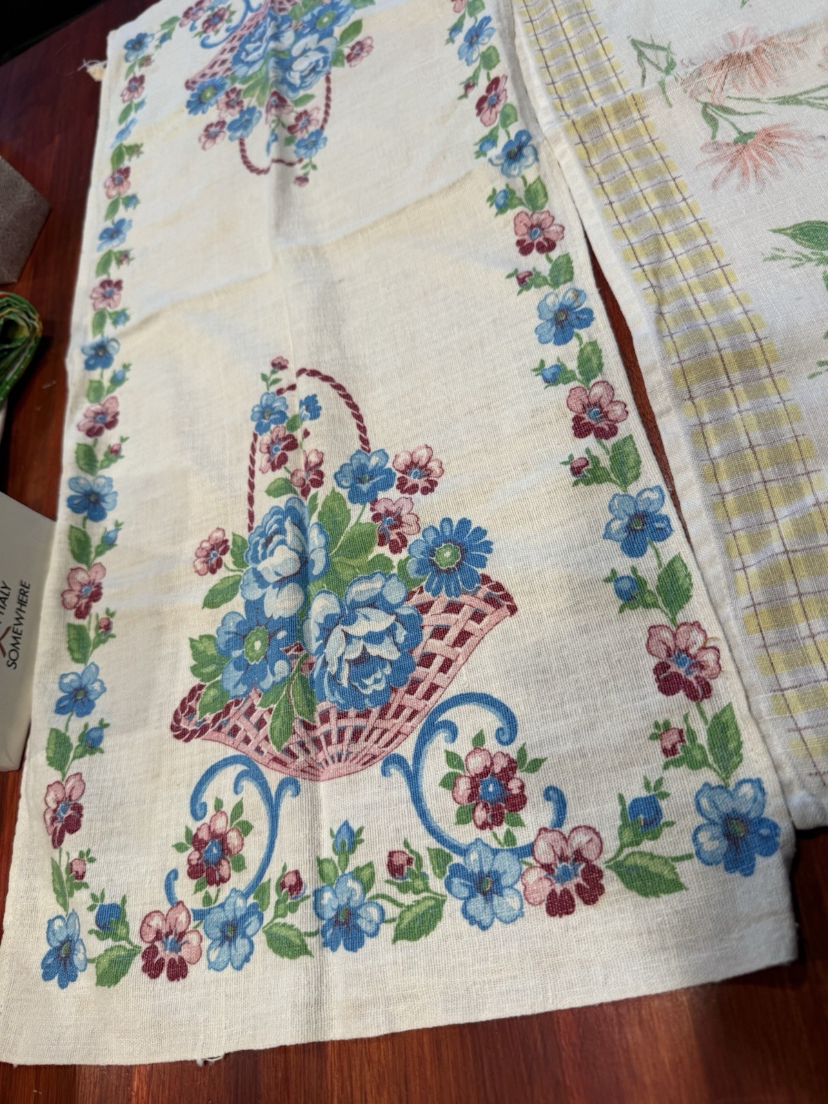 Set of Two Dresser Scarves or Table Runners Vintage Retro Flower Design Fabric 