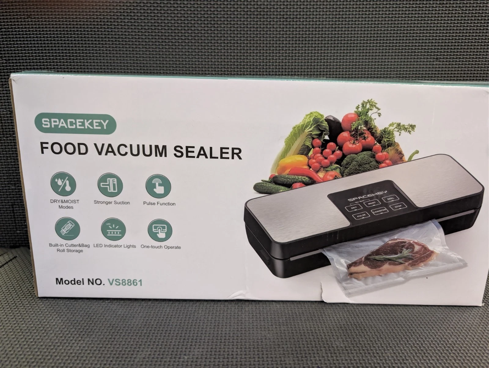 Spacekey Food Vacuum Sealer Model No. VS8861. It Features 85 kPa Strong Suction