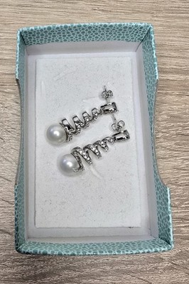 Pierre Lang Earrings Stud Beads Crystals Silver Tone Elegant