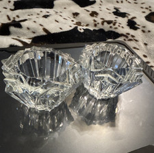 Set of 2 Clear Glass Votive/Tea Light Candle Holders, Vintage Geometric Round