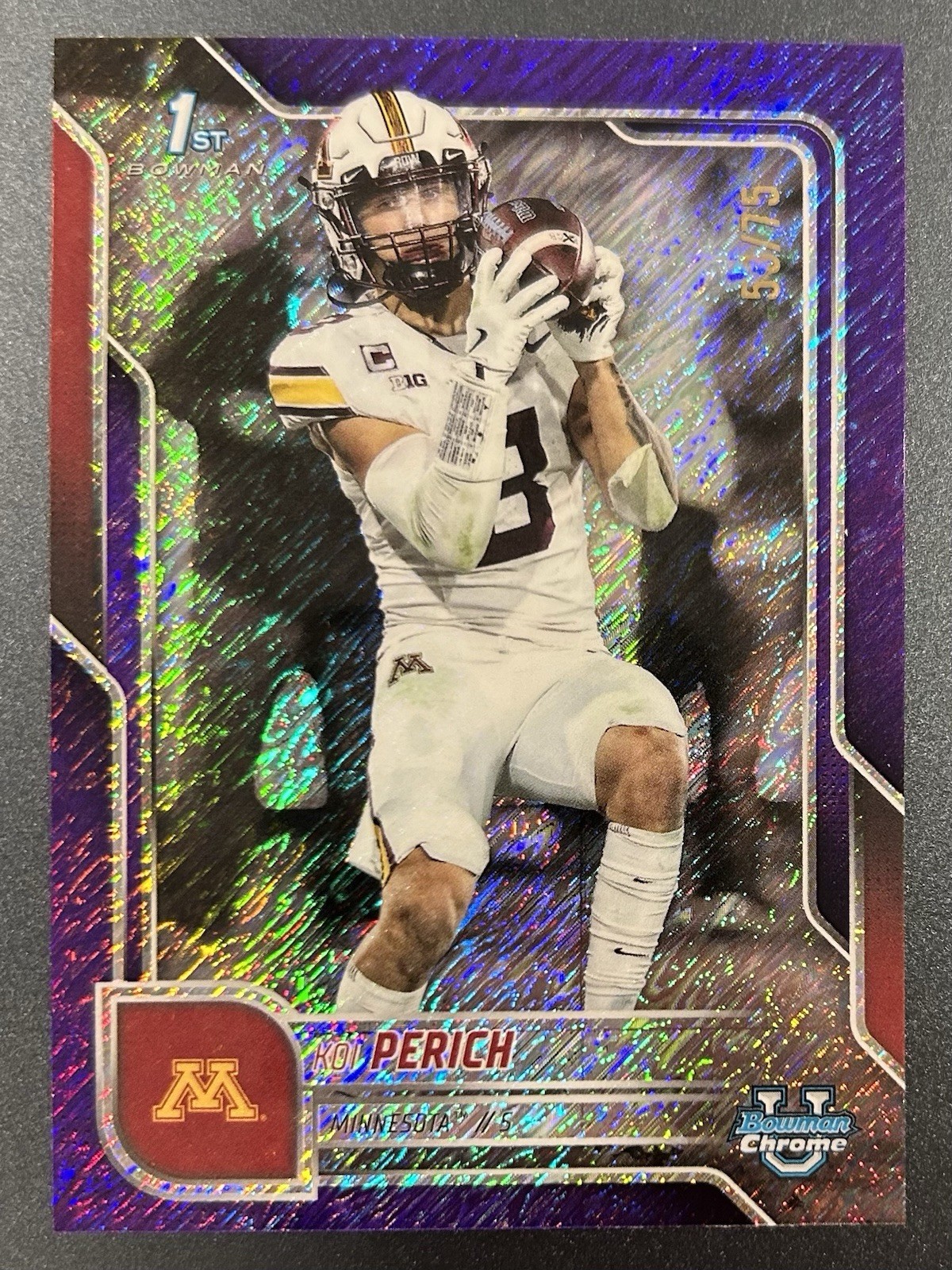 2025 Bowman U Chrome Koi Perich 1st Bowman Purple Shimmer #d /75 Minnesota