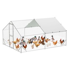Walk-in Metal Chicken Coop Poultry Cage Pet House with Waterproof Cover